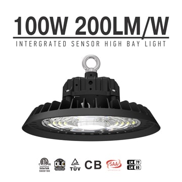 100W UFO LED High Bay Light With Intergrated Sensor, Pluggable Motion Sensor High Bay warehouse Lamp 