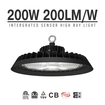 200W UFO LED High Bay Light with Pluggable sensor, Easier to stock Toll Station,Indoor Sport Hanging lamp 