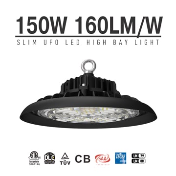 150W UFO LED High Bay High Ceiling Light 24000lm with plug, Dimmable Warehouse Waterproof Safety Light