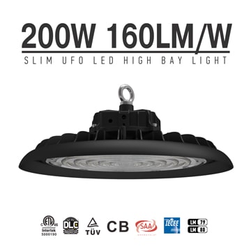 Slim 200W UFO LED High Bay Light | DLC TUV Lightweight and durable Indoor Hanging Industrial lighting 