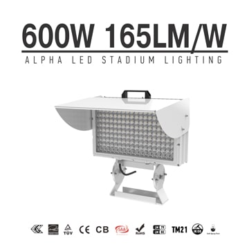 Alpha 600W LED Sports Light - No Glare, No Flicker Gray 4000-6000K Type4 Outdoor Stadium Lighting