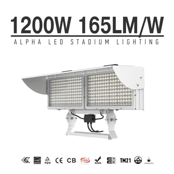 Alpha 1200W High Power Square LED Stadium Light - Low-Glare 176-305V Outdoor Waterproof Sports Arena Flood Light 