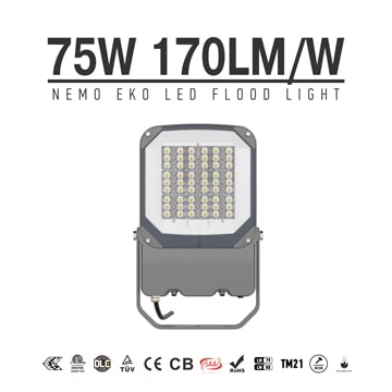 Nemo EKO 75W LED Flood Light with Sensor, Security 1-10V Dimmable  IP66 Waterproof External wall, Area Flood Lighting