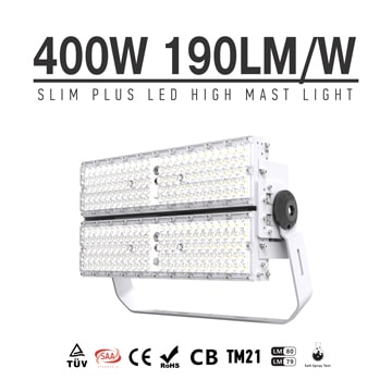 400W 76000Lm 190Lm/W LED Lights, Folding Aluminum Fin High Mast, High Pole, Flood Light