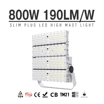 800W 152000 Lumens LED High Pole Flood area lights, 2000W Metal Halide Equal