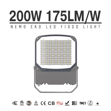 NEMO EKO 200W 35000lm Outdoor LED Flood Light with Plug - Adjustable bracket Security Exterior Dimmable Flood Lamp 