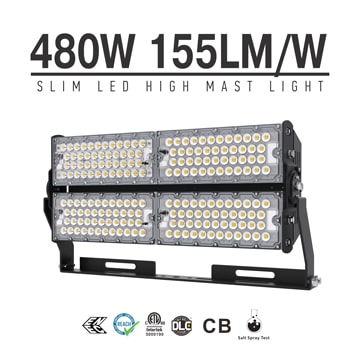 480W High Lumens LED High Pole Lights Rotatable Module,155Lm/W,74400 Lumen, Waterproof IP65, High Mast Stadium Flood Lighting 