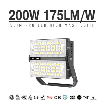 200W Slim Pro LED Stadium Flood Light - IP66 5000K 35000lm Cricket Ground Arena Lighting 