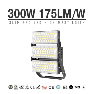 300W Slim Pro LED Sports Flood Lighting 52500lm(600W Equivalent) - Adjustable Module Outdoor Industrial Area Light