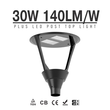30W 4200lm Circular LED Garden Light Wholesales, 85mm Hole Outdoor Lamp Top Pathway Pole Light Fixture