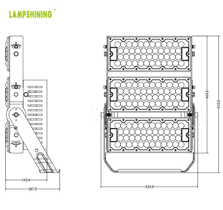 300W Slim Pro LED Sports Flood Lighting 52500lm(600W Equivalent) - Adjustable Module Outdoor Industrial Area Light