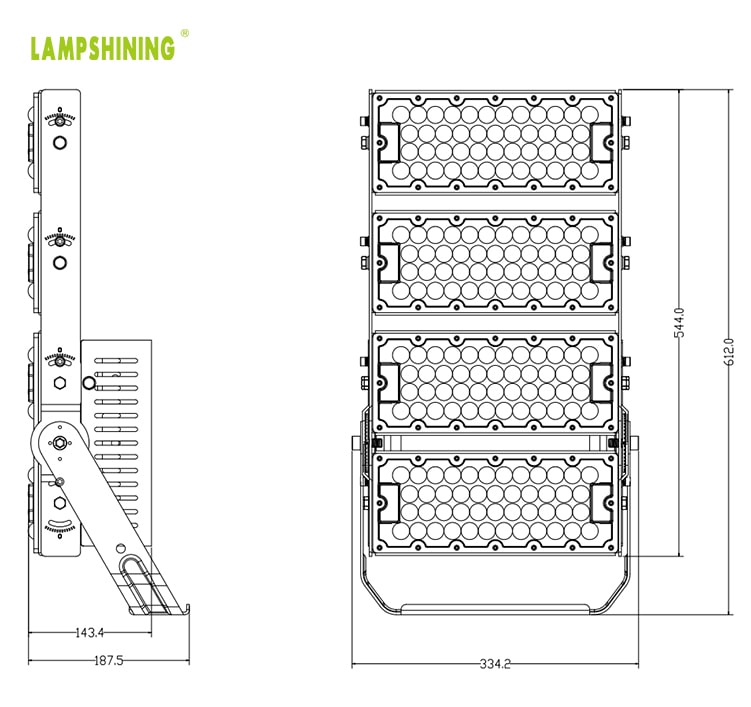 400W Slim Pro LED Flood Light Fixtures - 70000lm 4 Modules Adjustable Lighting Angle Floodlights