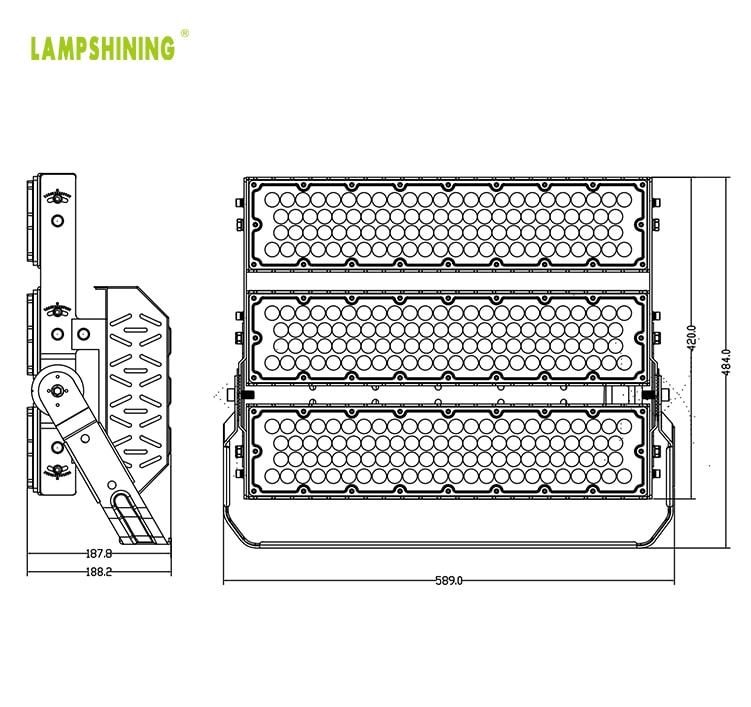 720W LED Sports Lighting, 100-277VAC, 170Lm/W, 1500W Equivalent, 122400 Lumens