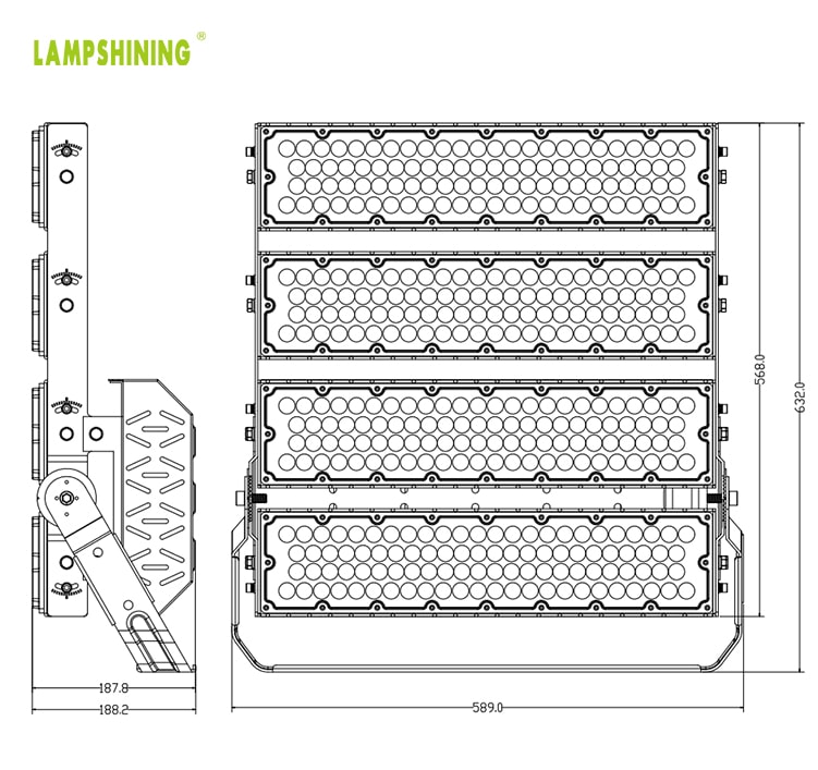 960W LED Sports Lighting,4 Adjustable Modules,163,200 Lumens 2000W Equivalent Light