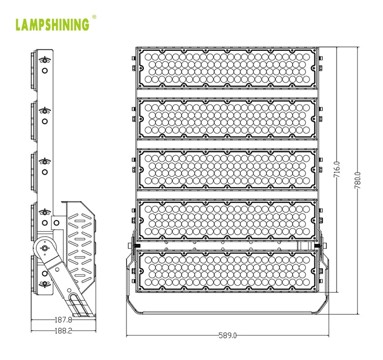 1200W LED Sports Lighting,170LM/W,204000 lumens,100-277V, 2500W Equivalent