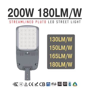 200W Streamlined Pluto LED Street Light - ENEC+ 180Lm/W Area Light - Equivalent 1000W HID/Metal Halide Light