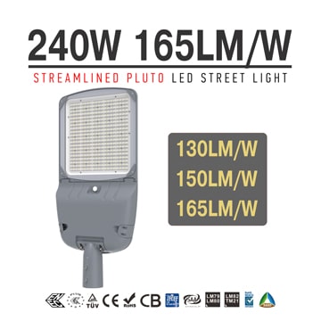 240W Streamlined Pluto LED Street Light - High Efficiency Outdoor Street Light - Equivalent 500W HID/Metal Halide Light 