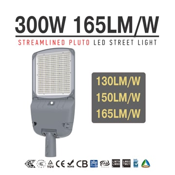 300W LED Street Light, Area Light, 165Lm/W, 49500LM, IP66 Waterproof 