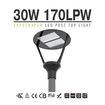 30W LED Post Top Light - Outdoor Garden Landscape Pole Lighting Fixtures