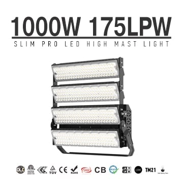 1000W LED Sports Lighting, 175LM/W, 175,000 lumens, 100-277V, 2000W Equivalent 