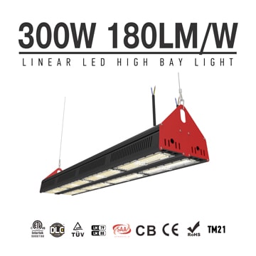 300W Linear LED High Bay Light With Motion Sensor - 54000lm 180LPW Indoor Hanging Lighting Fixtures 