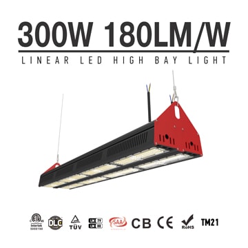 300W Linear LED High Bay Light With Motion Sensor - 54000lm 180LPW Indoor Hanging Lighting Fixtures