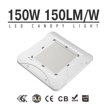 150W LED Canopy Light - High Energy Efficiency ENEC DLC IP65 Square White Gas Station Ceiling/ Boom LED Lighting 