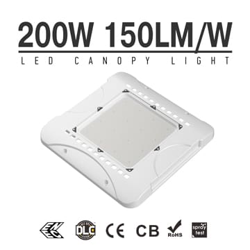 200W LED Canopy Light - Low Glare Osram 2835 150Lm/W High Efficiency Lightweight ENEC DLC IP65 Ceiling/ Boom LED Light Fixtures 