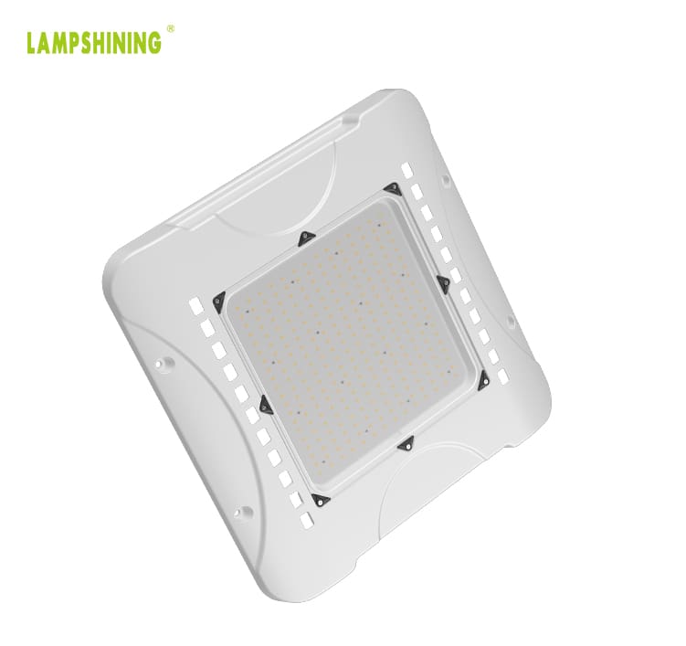 240W LED Canopy Ceiling Light with DLC ENEC - Tempered Glass Ultra Efficient Boom Mount Gas Station Light