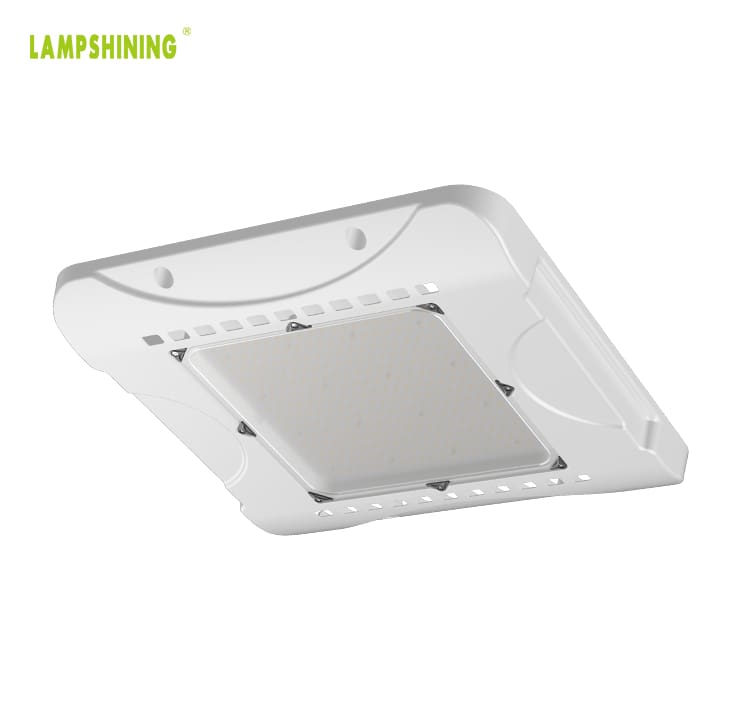 240W LED Canopy Ceiling Light with DLC ENEC - Tempered Glass Ultra Efficient Boom Mount Gas Station Light