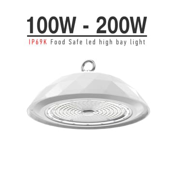 Food Grade LED NSF High Bay Light, 100W 150W 200W IP69K Crown Series LED Lighting Fixtures 