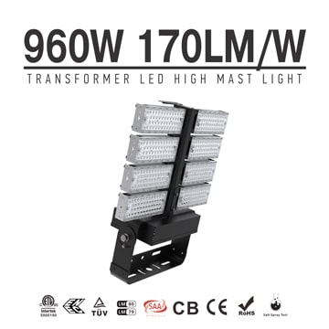 960W LED High Mast Light,Rotatable Module,155Lm/W,148,800-163,200 Lumen,IP65,Stadium Light,Sports Lighting,Flood Lighting