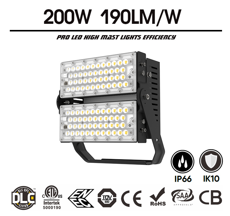 200W Slim Pro LED Stadium Flood Light - IP66 5000K 35000lm Cricket Ground Arena Lighting