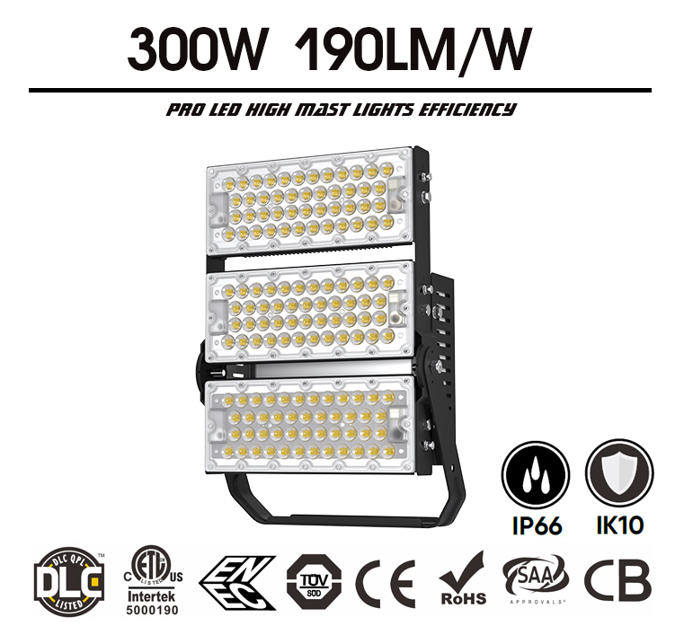 300W Slim Pro LED Sports Flood Lighting 52500lm(600W Equivalent) - Adjustable Module Outdoor Industrial Area Light 