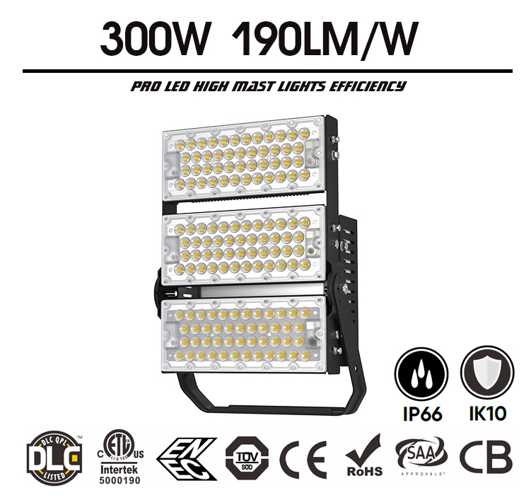 300W Slim Pro LED Sports Flood Lighting 52500lm(600W Equivalent) - Adjustable Module Outdoor Industrial Area Light