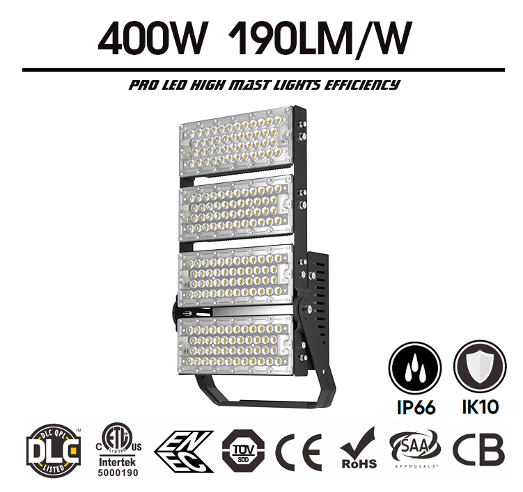 400W Slim Pro LED Flood Light Fixtures - 70000lm 4 Modules Adjustable Lighting Angle Floodlights 