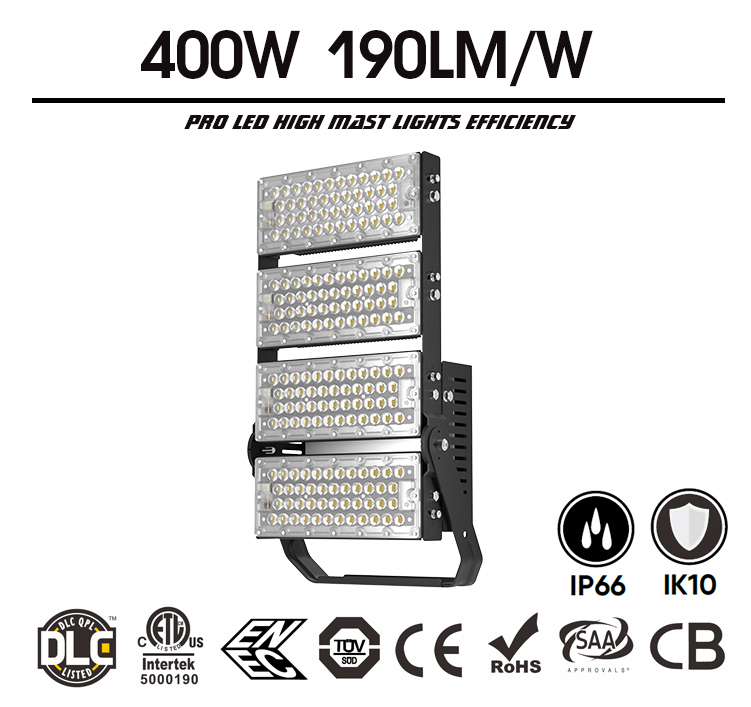 400W Slim Pro LED Flood Light Fixtures - 70000lm 4 Modules Adjustable Lighting Angle Floodlights