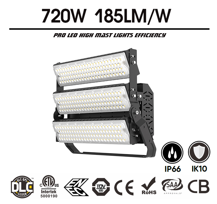 720W LED Sports Lighting, 100-277VAC, 170Lm/W, 1500W Equivalent, 122400 Lumens 