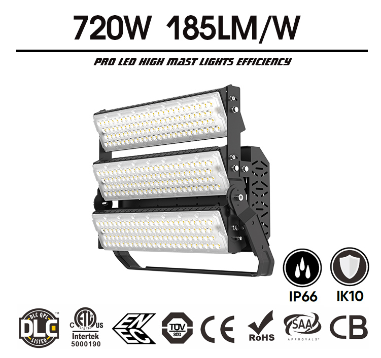 720W LED Sports Lighting, 100-277VAC, 170Lm/W, 1500W Equivalent, 122400 Lumens