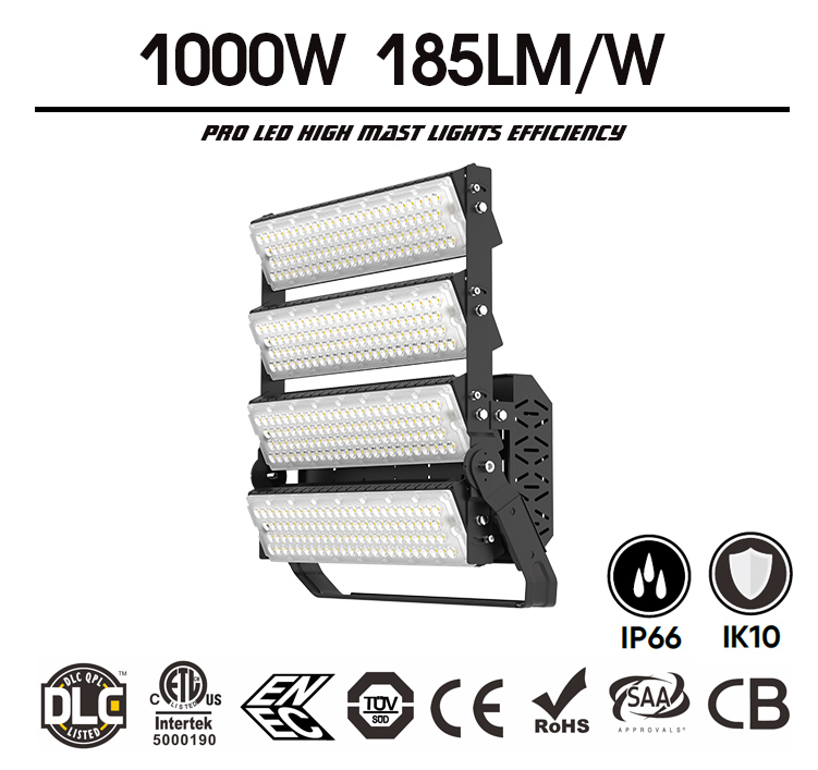 1000W LED Sports Lighting, 175LM/W, 175,000 lumens, 100-277V, 2000W Equivalent