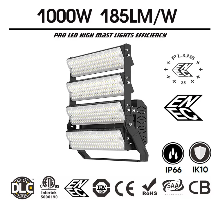 1000W LED Sports Lighting, 175LM/W, 175,000 lumens, 100-277V, 2000W Equivalent