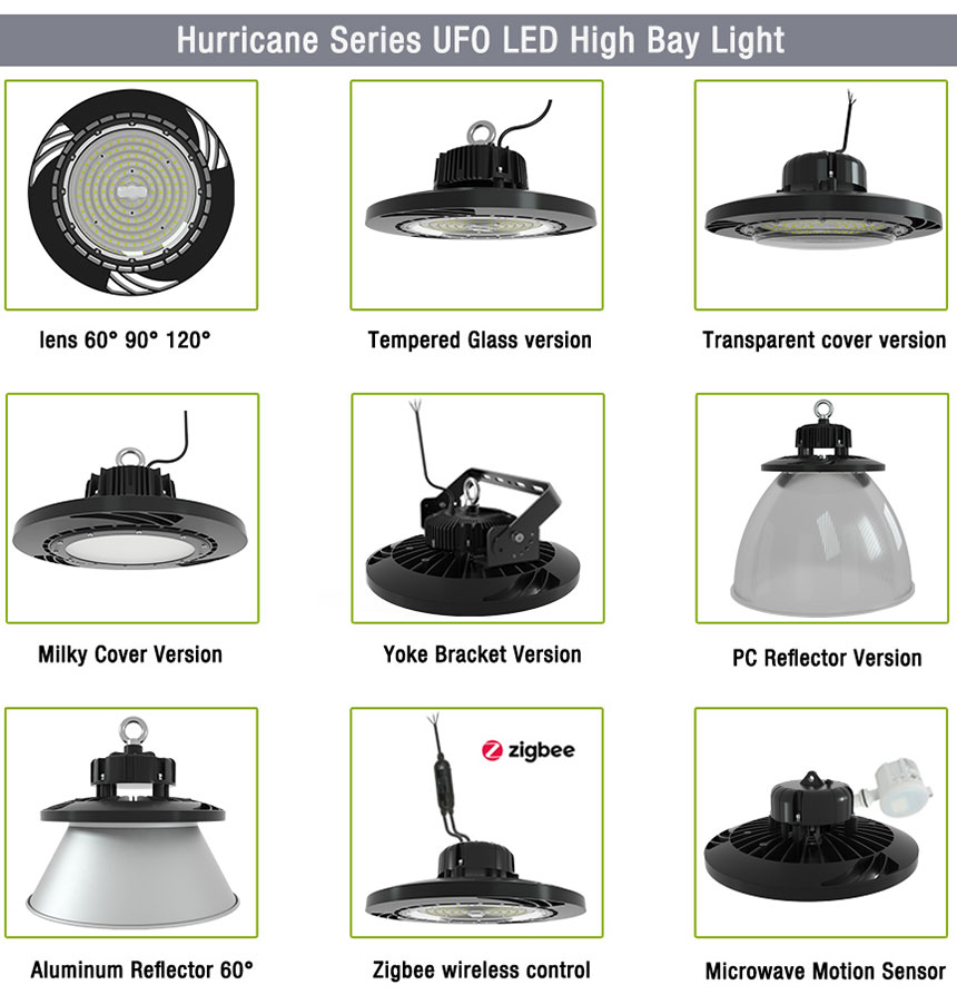 130lm/w 100w hurricane ufo led high bay barn Warehouse light other lens options