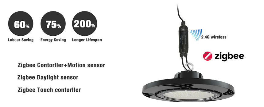 200w 130lm/w sosen ufo led high bay light with zigbee wireless controls