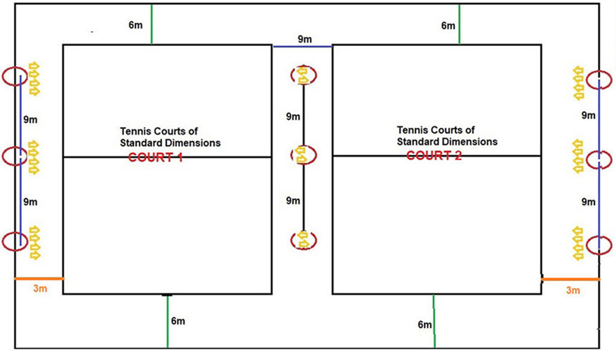 Schematic design of outdoor tennis court lights