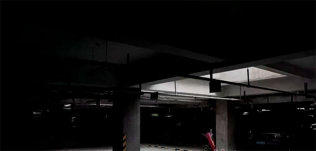 dark underground parking lot lighting