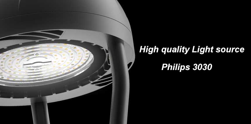 100w led top post light uses philips smd 3030 light source