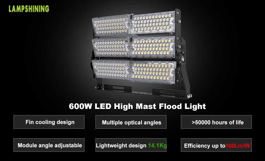600W Wharfs Lighting,Outdoor LED High Mast Light Fixtures characteristic