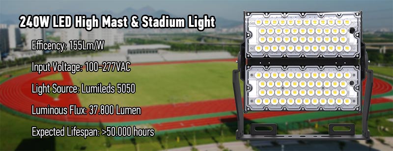 case of 240w led high mast light for Athletic field