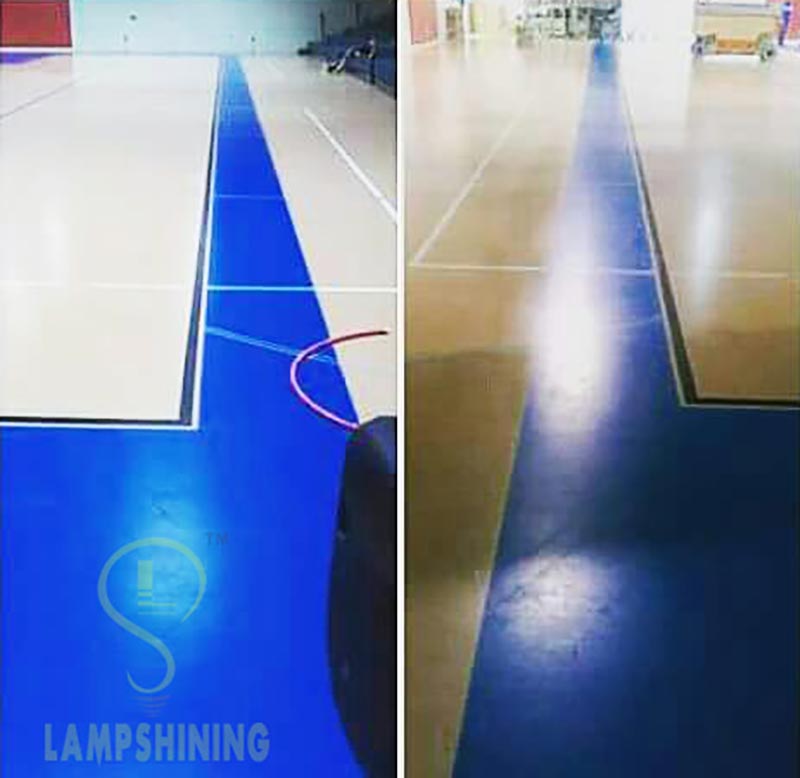 Contrast before and after basketball court lighting replacement