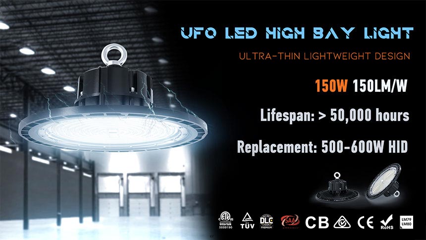 300W-450 Equivalent UFO LED High Bay Light,150W 22500lm 5000K IP65 Waterproof Industrial Grade Warehouse Hanging Light Workshop Lamp cETLus Listed-150W-2PK-O